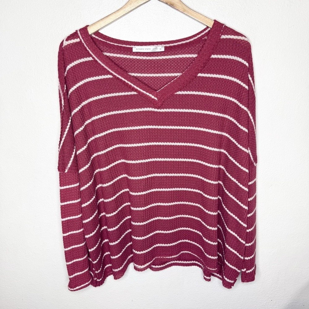Altar'd State Burgundy Red Long Sleeve Drop Shoulder Shirt Women's Small Sweater